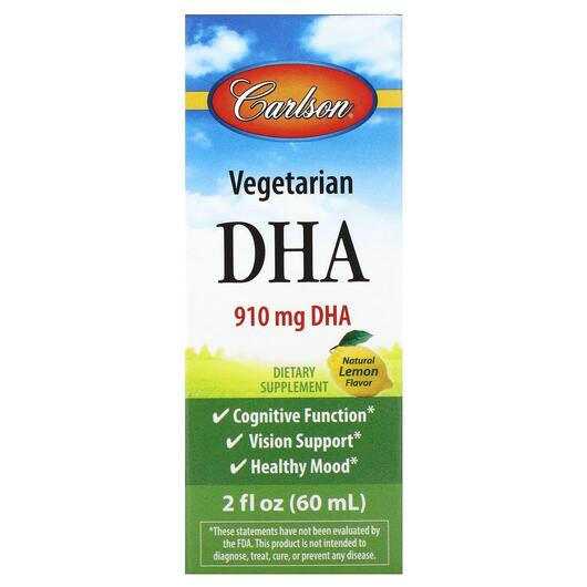 Основне фото товара Carlson, Vegetarian DHA Natural Lemon 910 mg, ДГК, 60 мл