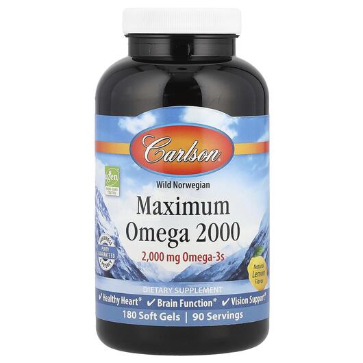 Основне фото товара Carlson, Maximum Omega 2000, Омега-3 2000 мг, 180 капсул