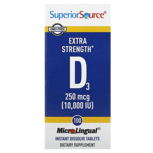 Основне фото товара Extra Strength D3 250 mcg, Вітамін D3 Холекальциферол, 100 таблет