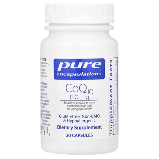 Основне фото товара Pure Encapsulations, CoQ10 120 mg, Коензим CoQ10, 30 капсул