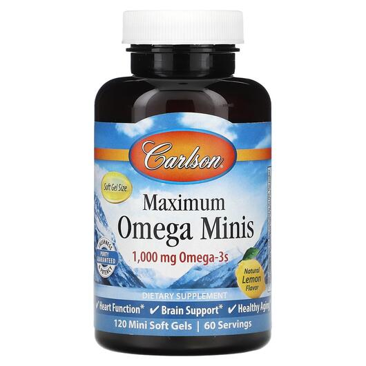 Основне фото товара Maximum Omega Minis Natural Lemon Flavor, Омега 3, 120 Mini Softg