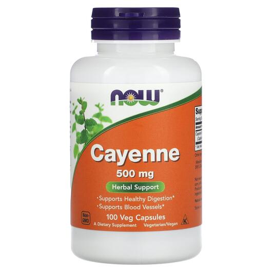 Основне фото товара NOW, Cayenne 500 mg, Перець каєнський, 100 капсул