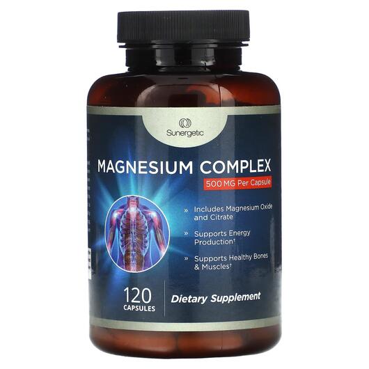 Основне фото товара Sunergetic, Magnesium Complex 500 mg, Магній, 120 капсул