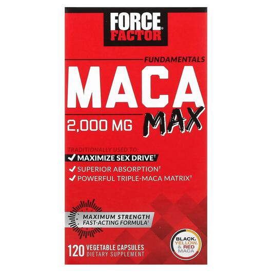Основне фото товара Force Factor, Fundamentals Maca Max 500 mg, Мака, 120 капсул