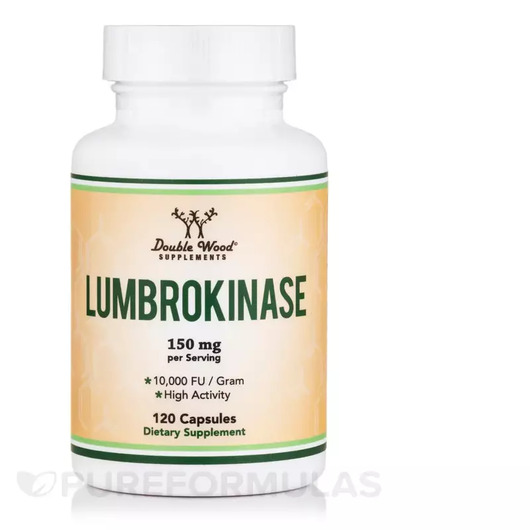 Основне фото товара Double Wood, Lumbrokinase 150 mg, Люмброкіназа, 120 капсул