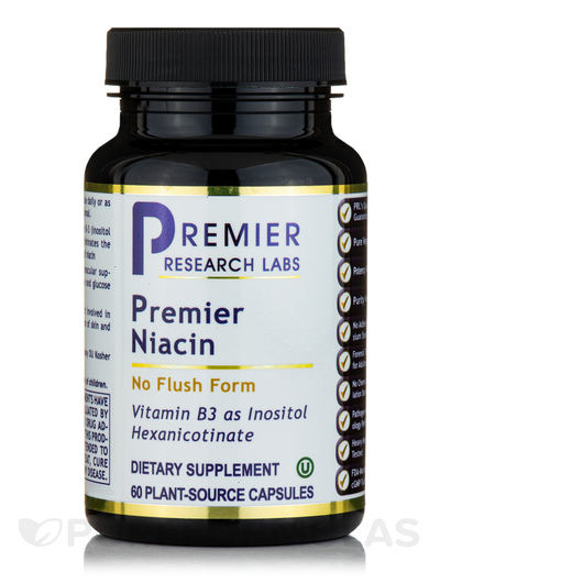Основне фото товара Premier Niacin No Flush Form, Вітамін B3 Ніацин, 60 капсул