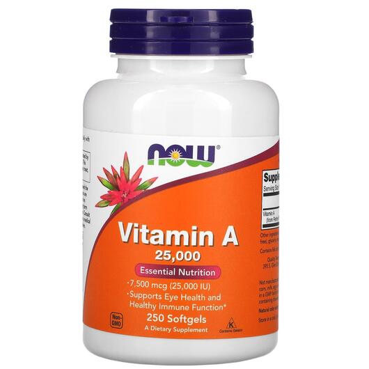 Основне фото товара NOW, Vitamin A 25000 IU, Вітамін А 25000 МО, 250 капсул