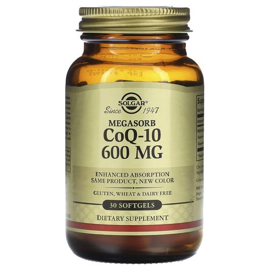 Основне фото товара Solgar, Megasorb CoQ-10 600 mg, Коензим Q-10 600 мг, 30 капсул