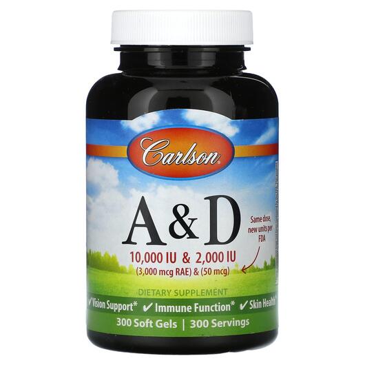Основне фото товара Vitamins A & D 10000 & 2000 IU, Вітаміни A та D, 300 капс