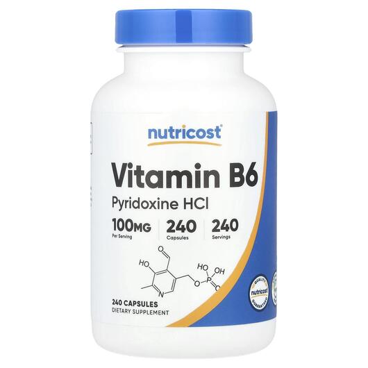 Основне фото товара Nutricost, Vitamin B6 100 mg, Вітамін B, 240 капсул