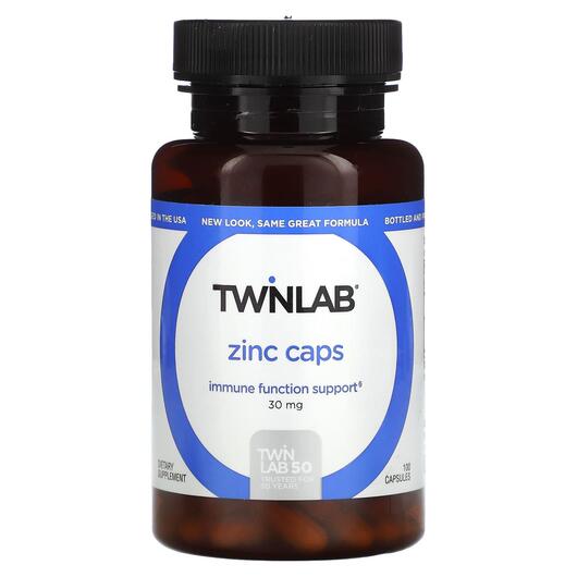 Основне фото товара Twinlab, Zinc Caps 30 mg, Цинк, 100 капсул