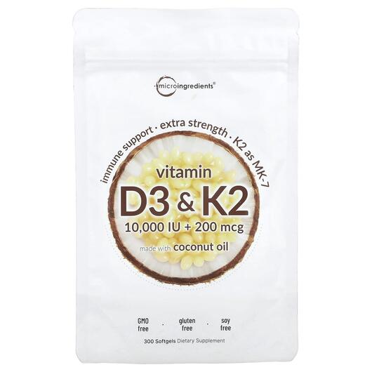 Основне фото товара Micro Ingredients, Vitamin D3 & K2, Вітаміни D3 K2, 300 капсу