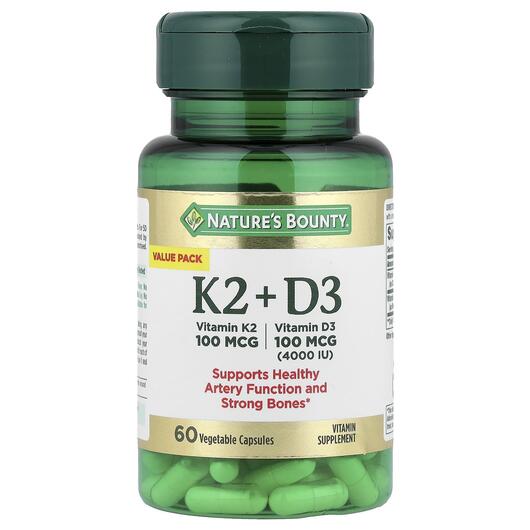 Основне фото товара Nature's Bounty, Vitamin K2 + D3, Вітамін K2, 60 капсул