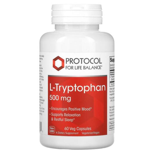 Основне фото товара L-Tryptophan 500 mg, L-Триптофан, 60 капсул