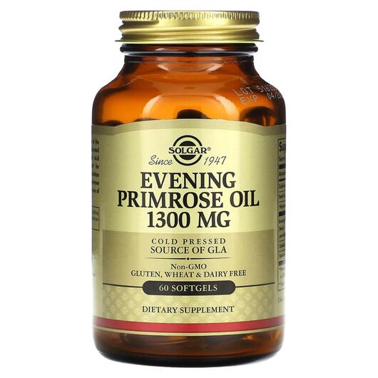 Основне фото товара Solgar, Primrose Oil, Масло Примули вечірньої 1300 мг, 60 капсул