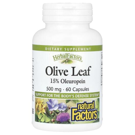 Основне фото товара Natural Factors, Olive Leaf 500 mg, Оливкове листя, 60 капсул