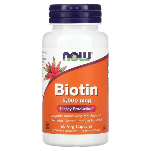 Основное фото товара NOW, Биотин 5000 мкг, Biotin 5000 mcg, 60 капсул