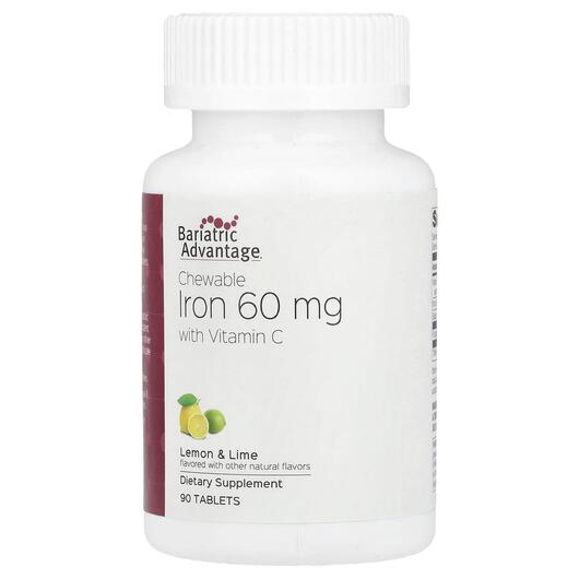 Основне фото товара Chewable Iron with Vitamin C Lemon & Lime 60 mg, Залізо, 90 т