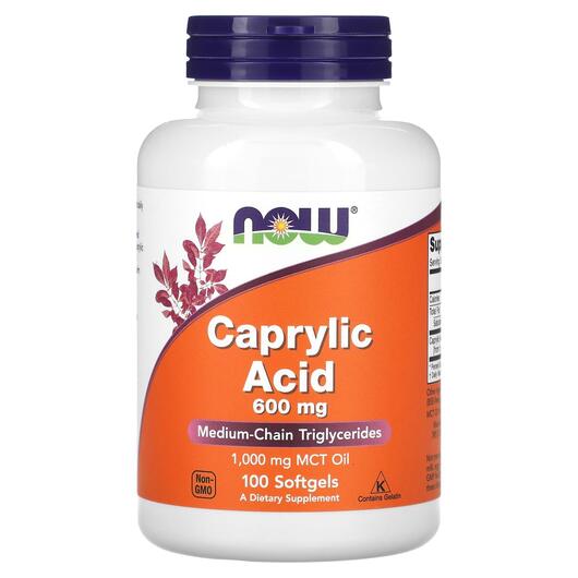 Основне фото товара NOW, Caprylic Acid 600 mg, Каприлова кислота 600 мг, 100 капсул