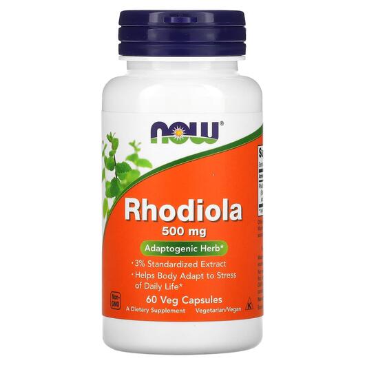 Основне фото товара NOW, Rhodiola 500 mg, Родіола 500 мг, 60 капсул