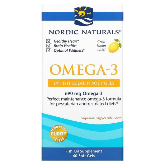 Основне фото товара Nordic Naturals, Omega-3 Lemon 1000 mg, Омега 3, 60 капсул