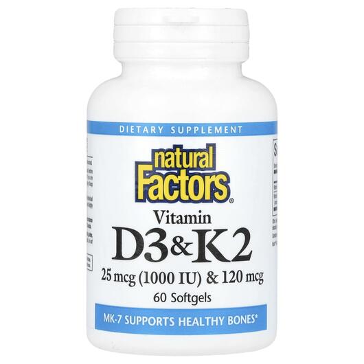 Основне фото товара Natural Factors, Vitamin D3 & K2, Вітамін D3 K2, 60 капсул