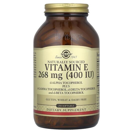 Основне фото товара Vitamin E 268 mg 400 IU, Вітамін Е 268 мг 400 МЕ, 250 капсул