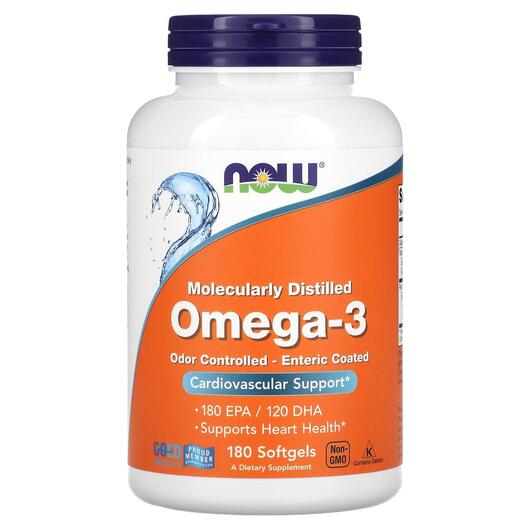Основне фото товара NOW, Omega-3 Softgels, Омега-3, 180 капсул
