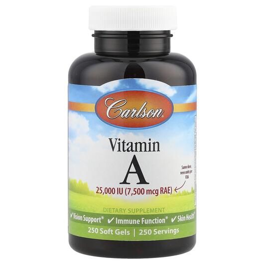 Основне фото товара Carlson, Vitamin A 7500 mcg, Вітамін А Ретінол, 250 капсул