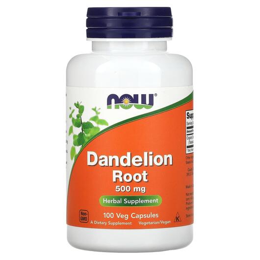 Основне фото товара NOW, Dandelion Root, Корінь Кульбаби 500 мг, 100 капсул