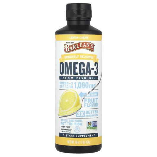Основне фото товара Barlean's, Omega-3 Fish Oil Lemon Creme, Омега ЕПК ДГК, 454 