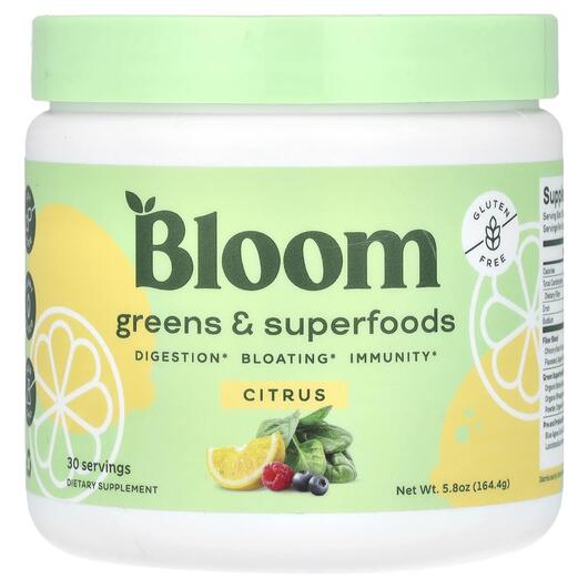 Основне фото товара Bloom, Greens & Superfoods Citrus, Суперфуд, 164.4 г