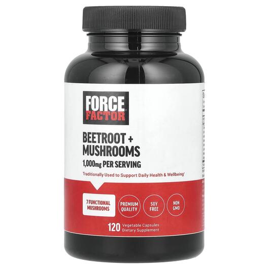 Основне фото товара Force Factor, Beetroot + Mushrooms, Червоний буряк, 120 капсул