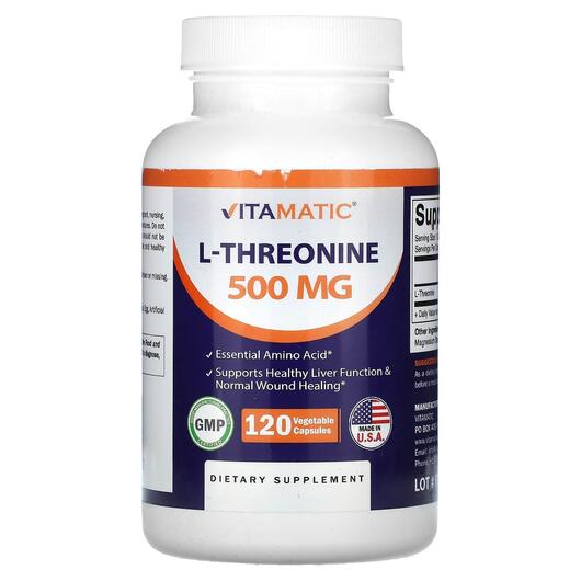 Основне фото товара Vitamatic, L-Threonine 500 mg, L-Треонін, 120 капсул