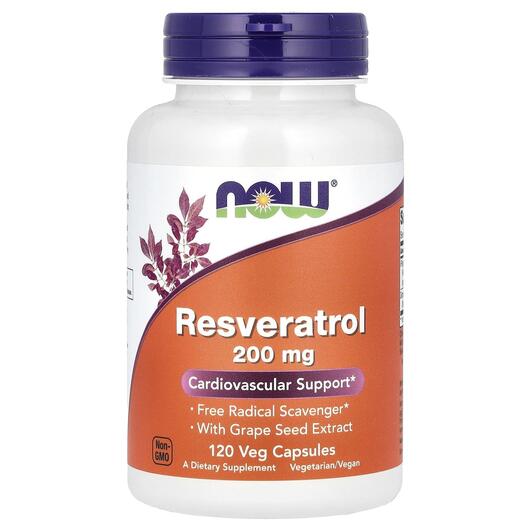 Основне фото товара NOW, Natural Resveratrol 200 mg, Ресвератрол 200 мг, 120 капсул