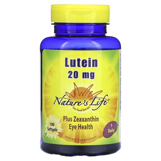 Основне фото товара Natures Life, Lutein 20 mg, Лютеїн, 100 капсул
