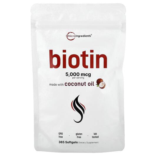 Основне фото товара Micro Ingredients, Biotin 5000 mcg, Вітамін B7 Біотин, 365 капсул