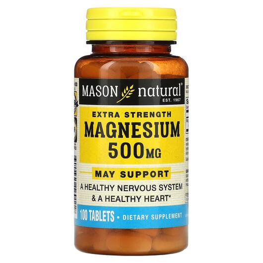 Основне фото товара Mason, Magnesium Extra Strength 500 mg, Магній, 100 таблеток