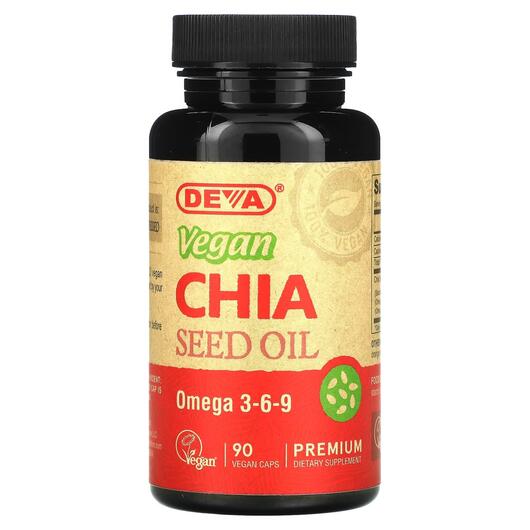 Основне фото товара Deva, Vegan Chia Seed Oil, Веганське Насіння Чіа, 90 капсул