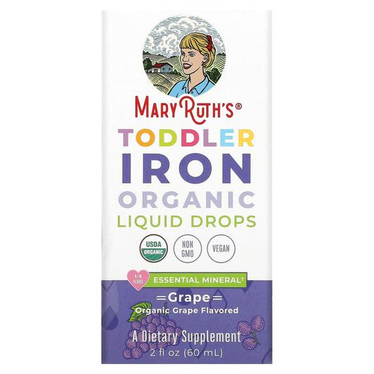 Основне фото товара Toddler Iron Organic Liquid Drops 1-3 Years Grape, Залізо, 60 мл