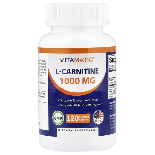 Основне фото товара Vitamatic, L-Carnitine, L-Карнітин, 120 капсул
