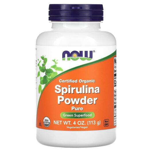 Основне фото товара NOW, Certified Organic Spirulina Powder Pure, Спіруліна, 113 г