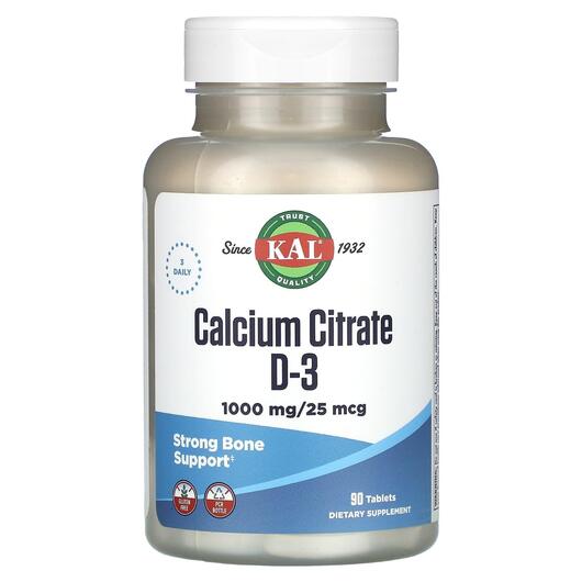 Основне фото товара KAL, Calcium Citrate D-3, Кальцій, 90 таблеток