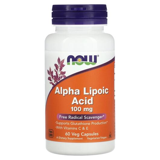 Основне фото товара NOW, Alpha Lipoic Acid 100 mg, Альфа-ліпоєва, 60 капсул