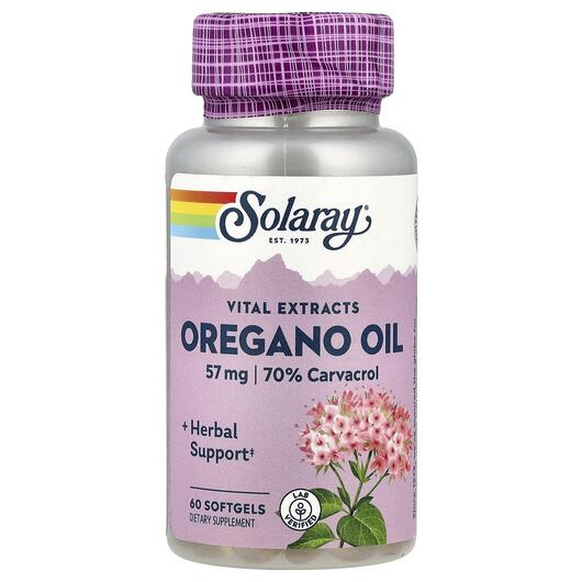 Основне фото товара Solaray, Oregano Oil, Масло Орегано 70% Карвакрол, 60 капсул