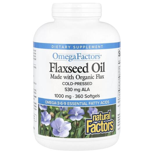 Основне фото товара Omega Factors Flaxseed Oil 1000 mg 360, Лляна олія, 360 капсул