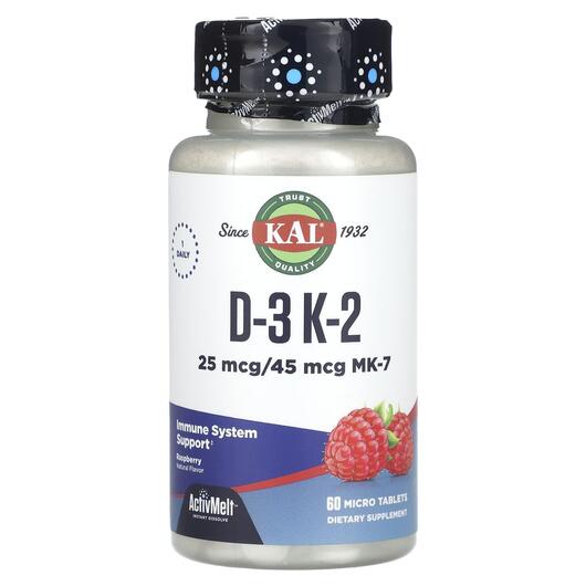 Основне фото товара KAL, D-3 K-2 Raspberry, Вітаміни D3 K2, 60 таблеток