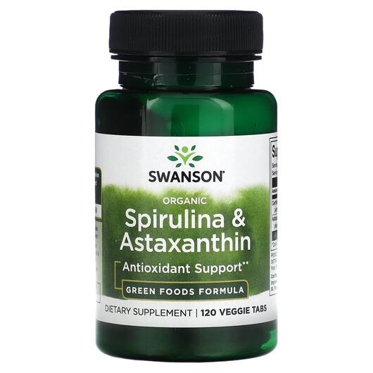 Основне фото товара Swanson, Organic Spirulina & Astaxanthin, Спіруліна, 120 табл