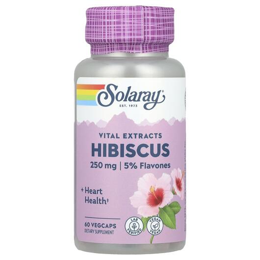 Основне фото товара Solaray, Hibiscus Flower 250 mg, Гібіскус, 60 капсул