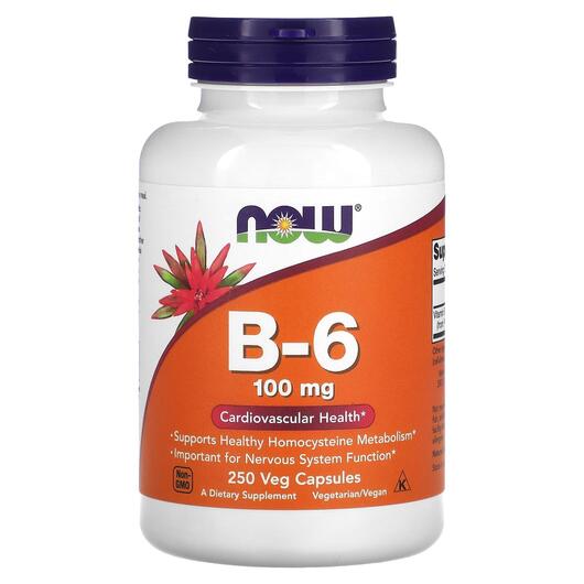 Основне фото товара NOW, B-6 100 mg, Вітамін B6 100 мг, 250 капсул